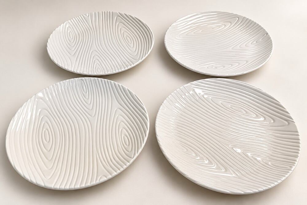 emp-tations Woodland White 8” Salad Dessert Plates Set of 4 Woodgrain